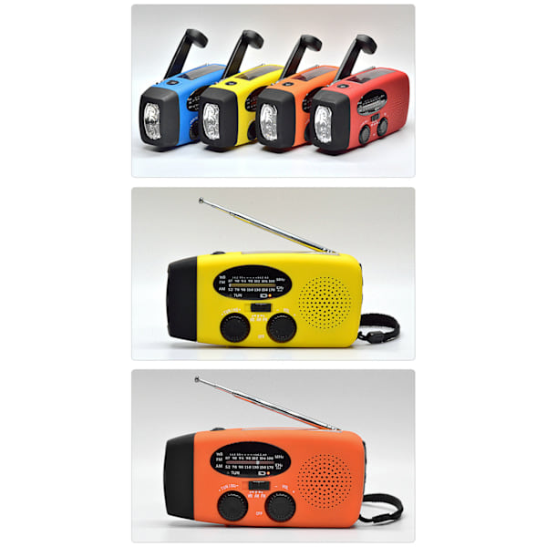 QD-Vevradio med solcellepanel, LED-lommelykt og 2000mA Powerbank SOS