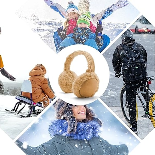 \"QD\" Öronmuffar Vinter Hopfällbara Varma Öronvärmare Päls Öronmuffar Värmare för Kvinnor Flickor Brun