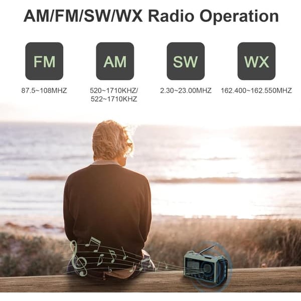 \"QD\" 10000mAh NOAA hätäveivattava sääradio, käsiveivi, paristokäyttöinen, USB-laturi, SOS-hälytys