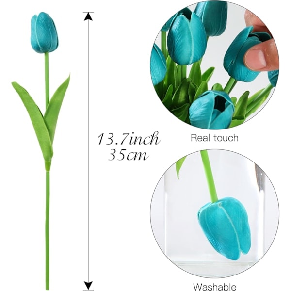 [QD] 20 stk. Real Touch Latex Kunstige Tulipaner Blomster Falske Tulipaner Blomster Bryllupsbuketter til Bryllup Hjem Have Dekoration (blå) blå