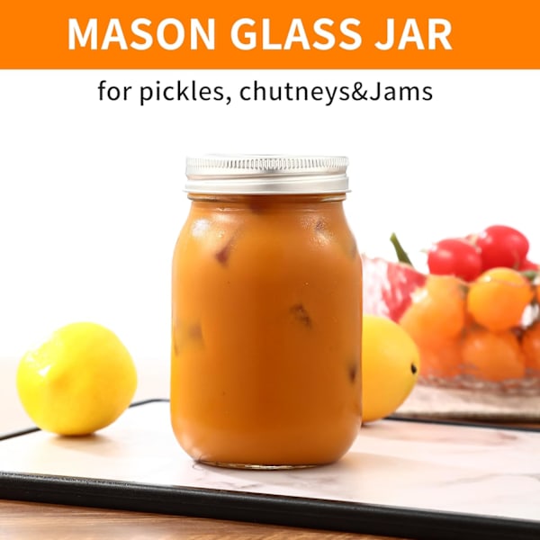 QU*Set med 6 Mason Jars, 500 ml glasburkar med lock, lufttäta glasburkar med lock, perfekt för hemgjord sylt, inlagda grönsaker, overnight oats