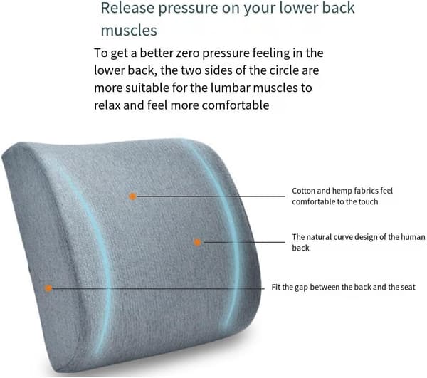 Lændestøttepude, skridsikker åndbar memory foam (bomuldslinned, mørkegrå)