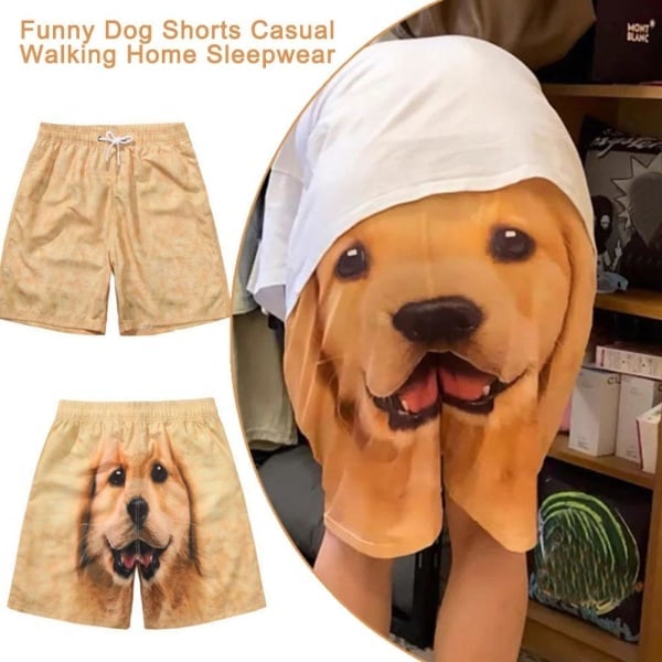 \"QD\" Fem -shortsit miehille, kultainennoutaja-painatus, rennot rantashortsit, shortsit L L