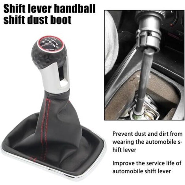 #QD# 5-växlad växelspaksknopp med damask kompatibel med VW Golf 4 IV 1J0711113, Ø 12 mm svart röd söm, plug-and-play reservdel