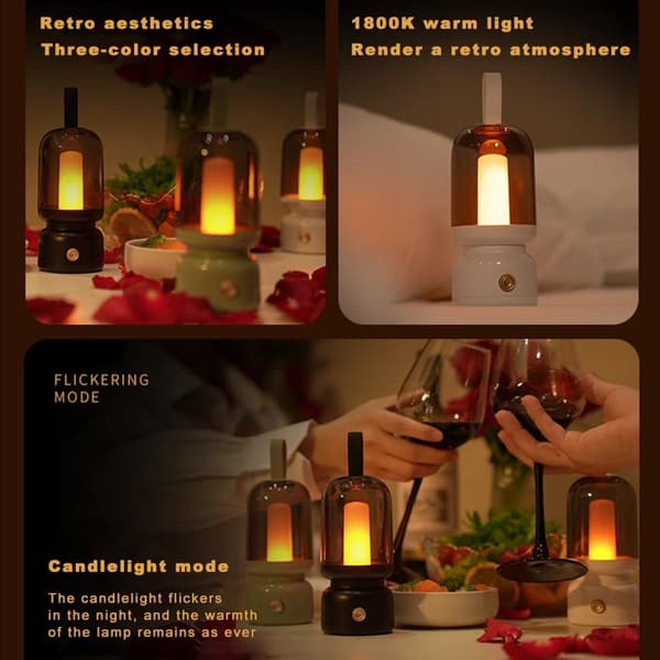 Retro LED campinglygte USB genopladelig trådløs bærbar stemningsbelysning til camping, soveværelse, bar, restaurant, grøn