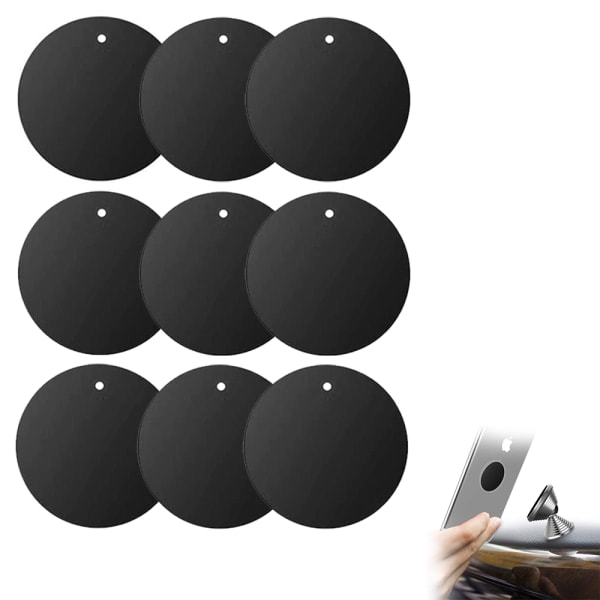 [QD] 9 stk. Matt Svart Telefonholder Tilbehør Patch - 40mm med 3M Limpapir