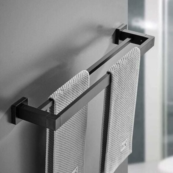 QQU-Matt Sort Håndklestang Dobbel Håndkleholder Veggmontert Rustfritt Stål 2 Stenger Baderomshylle Baderomstilbehør (Størrelse : 60CM)575g