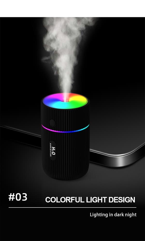 Luftfugter med farverig LED-lampe Sort