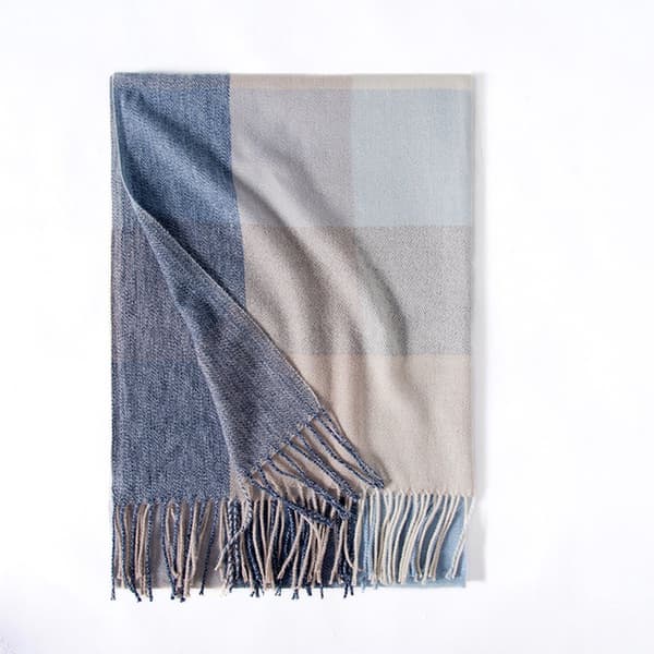 Vinterhalsduk, 70x180cm, Rutig, Fransar, Marinblå, Unisex