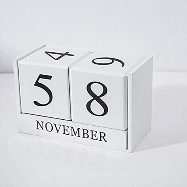 Kalenderblok, Vintage Trækalender, Evighedskalender i Træ til Skrivebord, Måneds- og Datovisning, Dekoration til Hjem og Kontor_QF