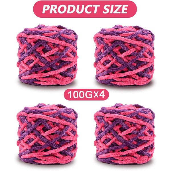 \"QD\" Broderigarn 4 x 100g Flerfarvet Broderigarn til Hækling, Blødt Tykt Garn, Gradient