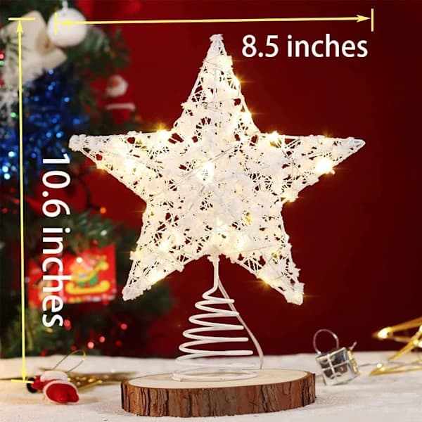 Christmas Tree Star Topper with 20 LED Lights, Two Modes: Steady or Twinkling, Battery Operated