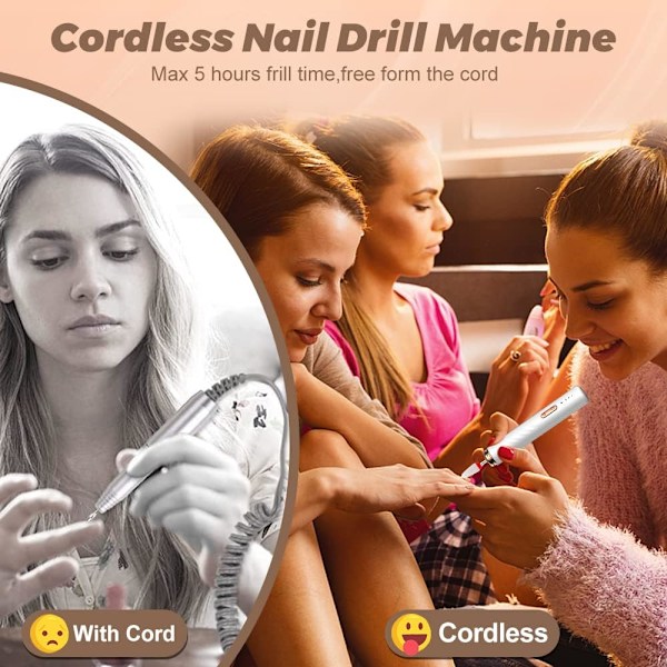 Nagelfräsmaskin, elektriska nagelfilar, professionell laddningsbar elektrisk nagelfräsmaskin med keramisk nagelfräsbits, nagelfräsmaskin set