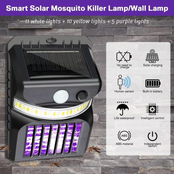 8-pack 3-i-1 Solcellsdriven Insektsdödare, UV-lampa, LED Rörelsesensor & Myggfälla