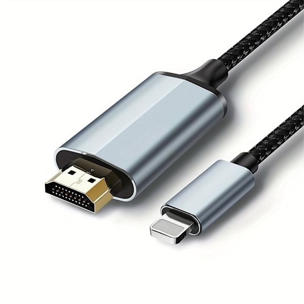 [QD] Lightning til HDMI-adapterkabel, HDMI-kabel for iPhone til TV Kompatibel med iPhone & YouTube til TV-utgang med 1080P HD-skjerm 4 meter, Grå