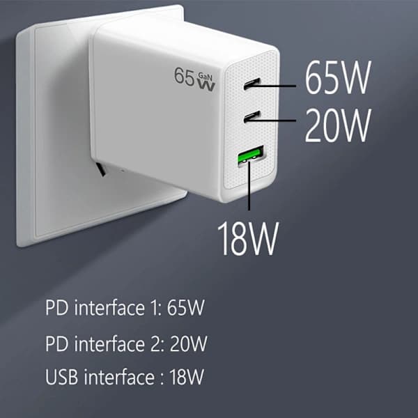 65W USB Type-C GaN-lader Power F EU-plugg