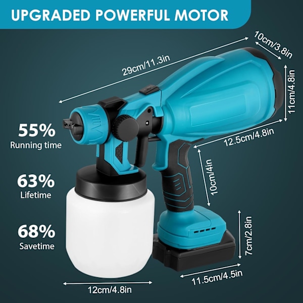[QD] 500W Elektrisk HVLP Maling sprøyte med 800ML Vanntank, for Utendørsbruk, Hjem, Skap, Gjerde, Tak (Blå)