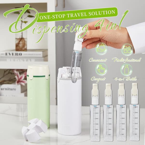 4-i-1 Resedispenserflaskor Påfyllningsbara Läckagesäkra Toalettartiklar för Schampo och Lotion 4 x 30 ml Vit