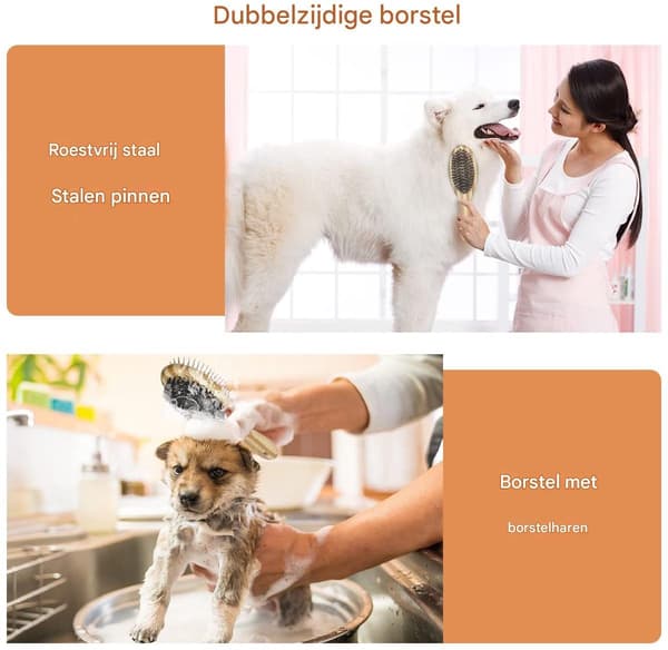 Hårbørste til hunde, kattebørste, dobbeltsidet, bløde børstehår, til hunde og katte med kort/langt hår