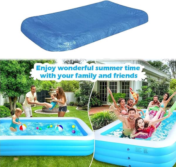 Poolskydd för rektangulära uppblåsbara pooler ovan mark, elastisk kant, damm- och regnskydd, blå, 305 x 183 cm