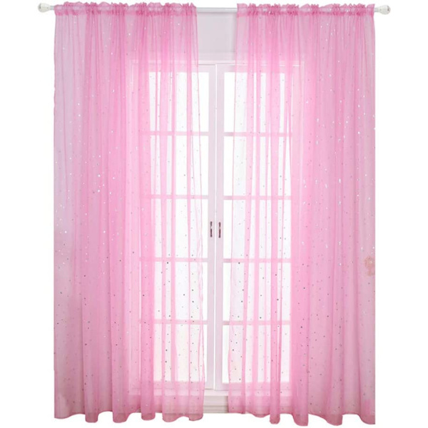 QU)1PC- 100 * 200 Cm (Rosa) Voile Vinduesgardin Romantisk Sølv