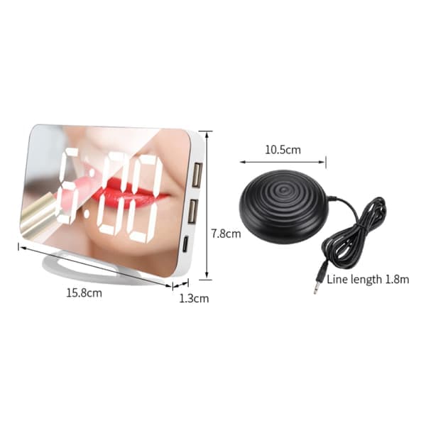 Speilvekkerklokke med vibrasjon og USB-lading 0