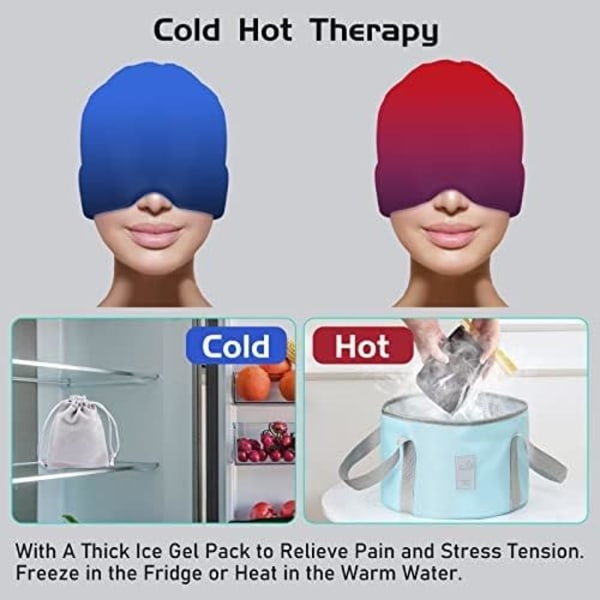 Ice Pack för skador Återanvändbar gel, kall varm terapi Huvudvärkslindring hatt för stress relief ( svart)
