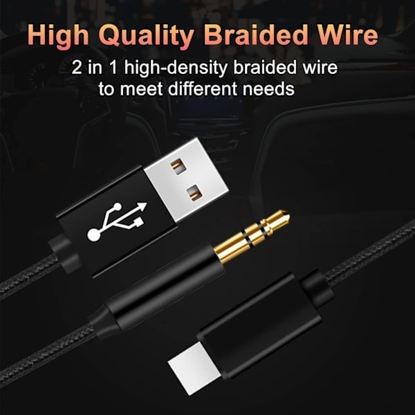 Aux-kabel för iPhone i bil, flätad nylon, 3,5 mm jack audio aux 2-i-1 USB snabbladdare Lightning-kabel för iPhone 14 13 12 11*QN