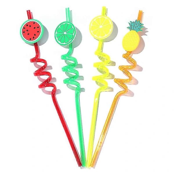4 st Tecknad Lime Citron Ananas Vattenmelon Plast Spiral Sugrör Barn