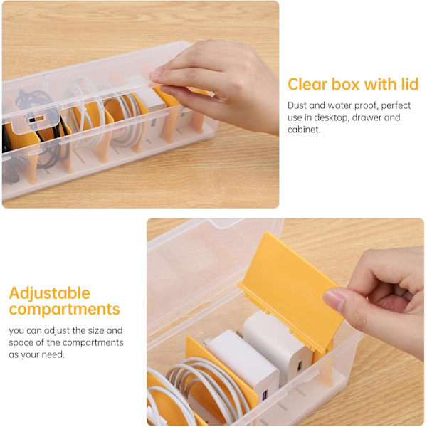 2-pack Cable Organizer Box with Lid, Transparent, Plastic, Charger, Cable, Storage, Office Organization, Multifunctional Accessory