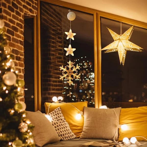 Christmas Window Lights 2 pcs Christmas Lamp LED Window Hanging Light Snowflake Light Battery Operated Hanging Lights Decorations