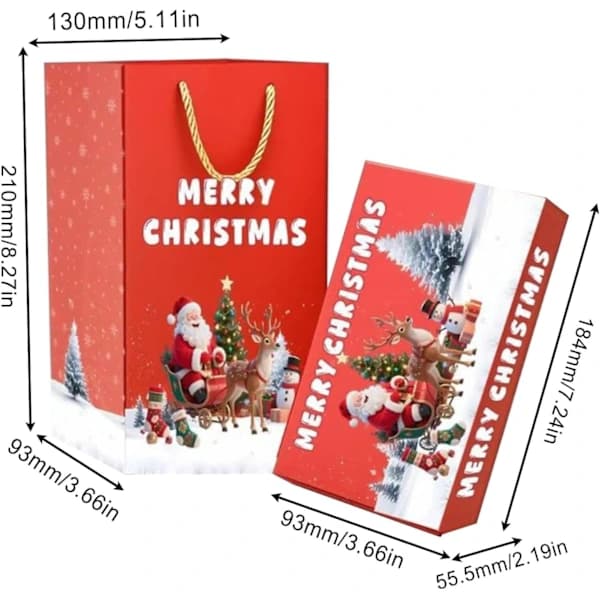 Jul Pop-Up Presentaskar - Vikbara Röda Julkuvert Elastiska Askar, Återanvändbara Julaskar (24 Pop-Up Askar + Presentask + Presentpåse)