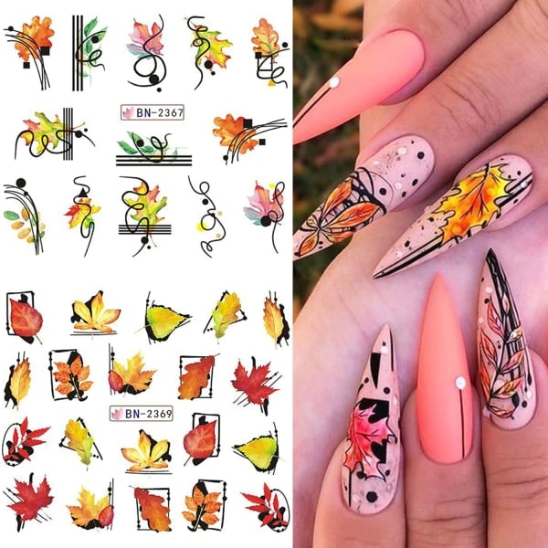 \"QD\" Lönnlöv Nagelstickers Dekaler Höst Thanksgiving Nageldekoration Vattenöverföring Höstlöv Pumpa Räv Uggla 1 ark