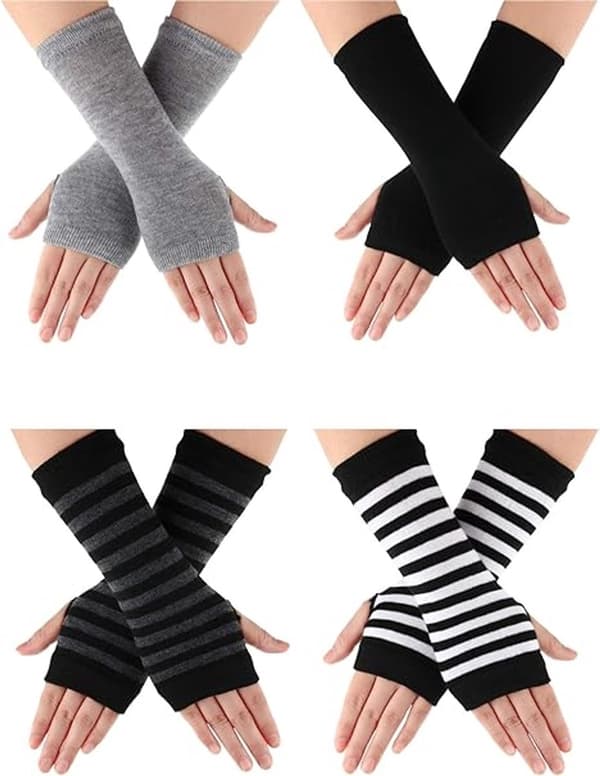 4 par fingerløse hansker, håndleddsvarmere i polyesterbomull med tommelhull, unisex vintertyping, 19 cm, assorterte farger