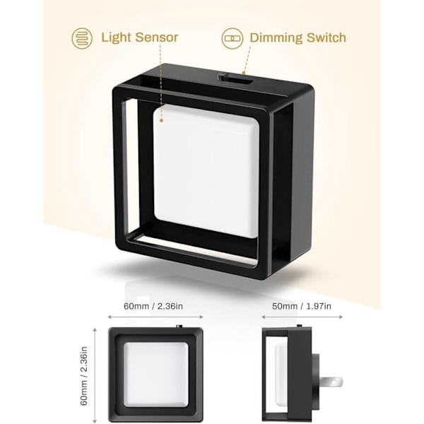 2x Night Light with Sensor – EU Plug – Dimmable Wall Lights – Geometric Design – Warm White Light – Modern Decor