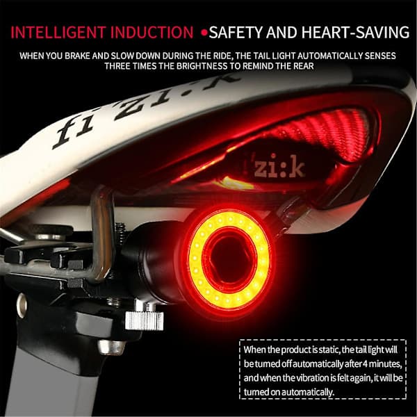 Sykkel Baklys Intelligent Induksjonsbremselys USB-Lading