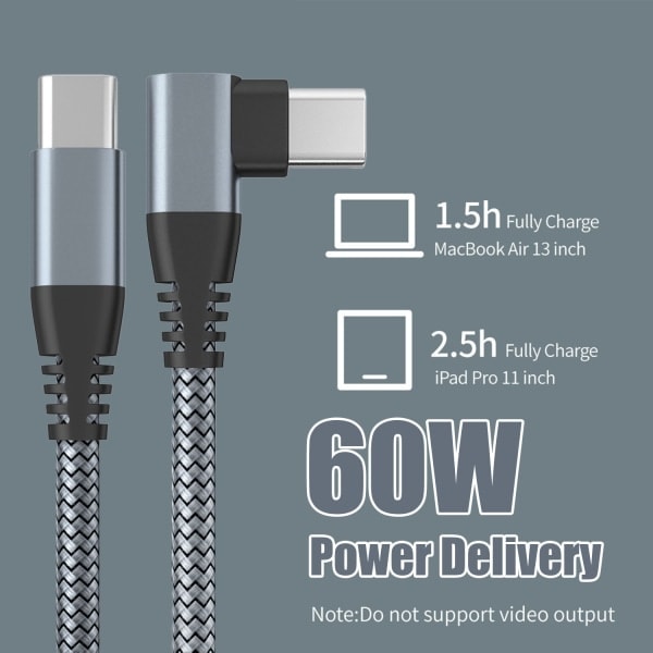 \"QD\"INF USB-C-kabel med vinklet kontakt 60 W hurtiglader Grå 3 m
