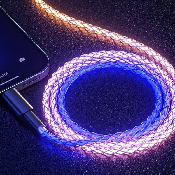 QU-6A RGB LED Flytende USB-kabel 100W Hurtiglading Pustelys Type C USB Hurtiglade Datakabel 1m Type C USB Cable