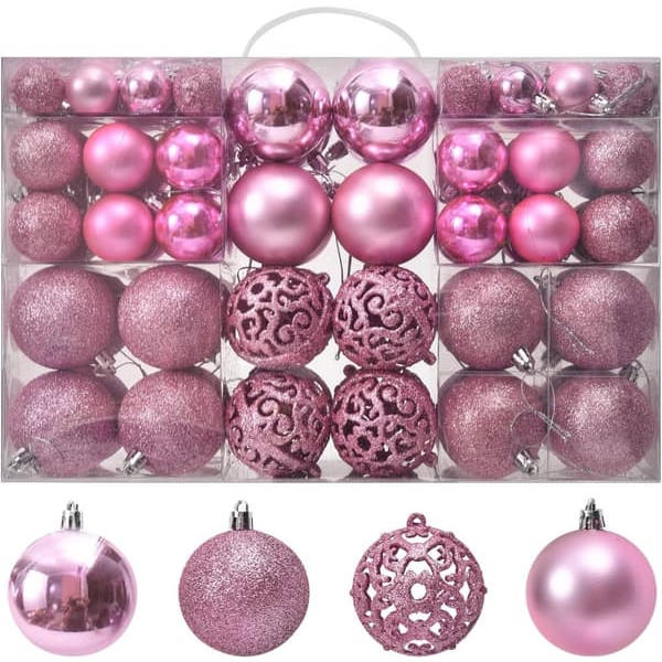 Julekuler - Juletrepynt - Rosa - 100 Deler