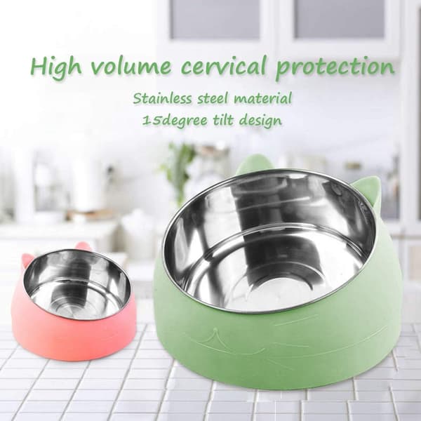 Cat Food Bowl Elevated Dog Bowl Non-slip, 15° Tilted Platform, Removable green