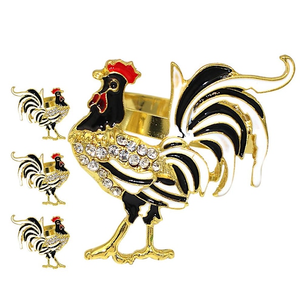 6-pack metallinen kukko servettirenkaat Pääsiäiskukko servettipidikkeet ruokapöydän servettirenkaat (5.50X4.60X4.60CM, kuten kuvassa)