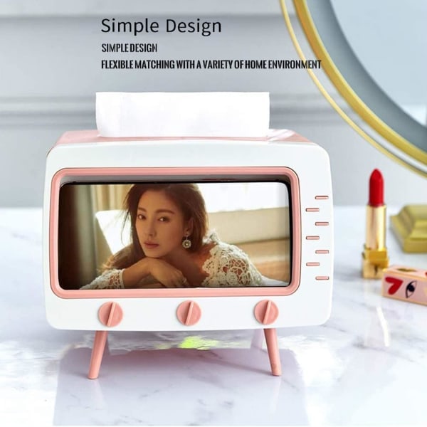 [QD] Sød TV-formet servietdispenser med retrodesign, multifunktionel servietdispenser til køkken, soveværelse, kontor, stue, badeværelse, pink
