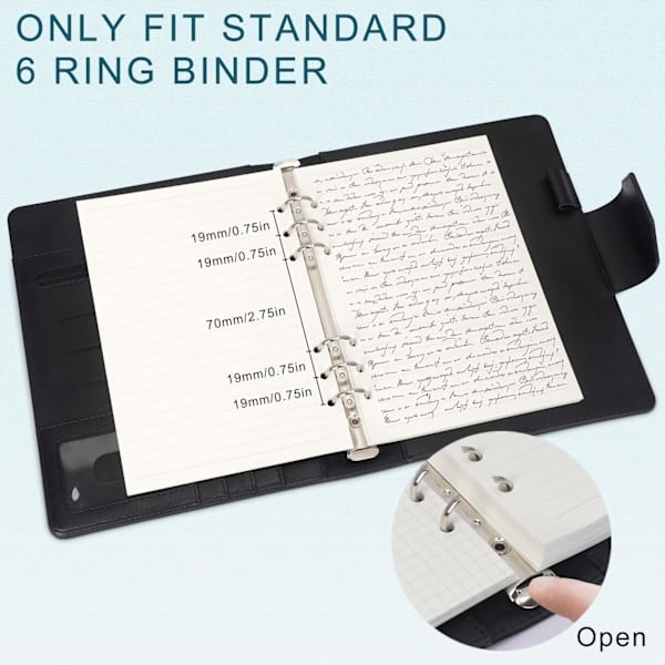 QD-A5-påfyldningspapir 3-pak 100GSM Tykt påfyldningspapir 6 huller 135 ark (270 sider) til 6-rings ringbind Journal Notebook Linjeret papir