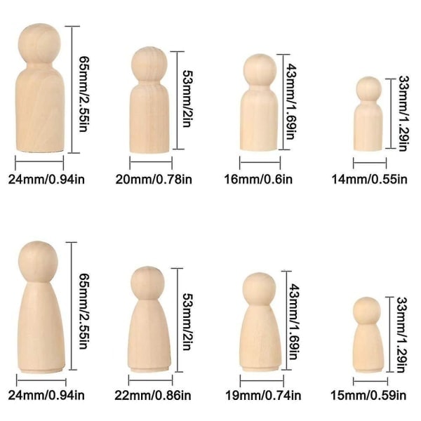 \"QD\" Trefigurer, 50 stk DIY Trefigurer Dukker, Humanoide Dukker Barneleker Mannlige og Kvinnelige Dukkeleker Håndverk Kunst & Håndverk, 4 Størrelser