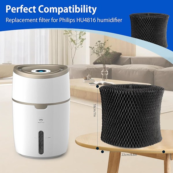 QU*FY2402/30 korvaava suodatin, yhteensopiva Philips HU4816 ilmankostuttimen kanssa, 2 kpl