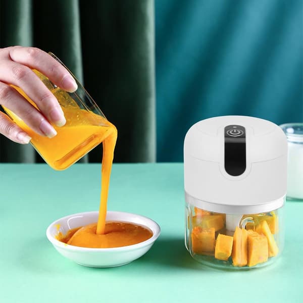 Minimathackare, USB-uppladdningsbar 3-bladig elektrisk hackare för vitlök, grönsaker och barnmat, 250 ml vit white