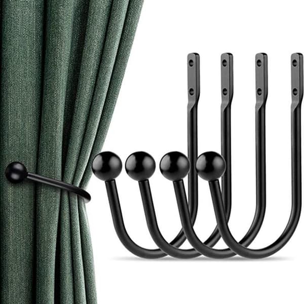 Gardinkrokar, 4-pack, Svart, Galvaniserad, Metallväggkrokar, U-form
