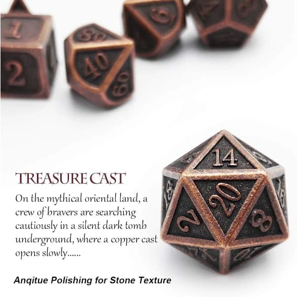 Antik Kopparmetall DND Tärningsset 7 Tärningar Polyedriska D&D Tärningar för TTRPG Dungeons and Dragons Present