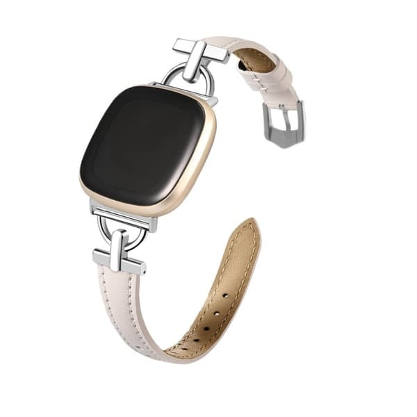 Armbånd i ekte lær for Fitbit Versa 4/3/Sense - Rosegull_qq
