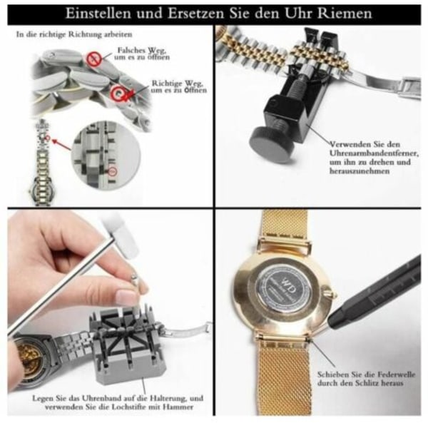 QU/153-delars Professionell Verktygssats för Klockor, Justerbar Storlek, Boettöppnare, Skruvmejsel, Armband, Verktygssats för Batteribyte för De Flesta Wa